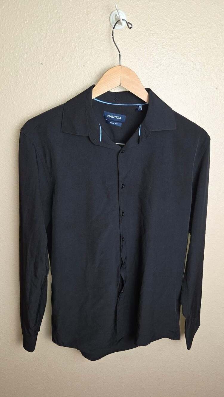 Nautica Slim Fit Dress Shirt Size 15-15.5 32/33 Black Long Sleeve